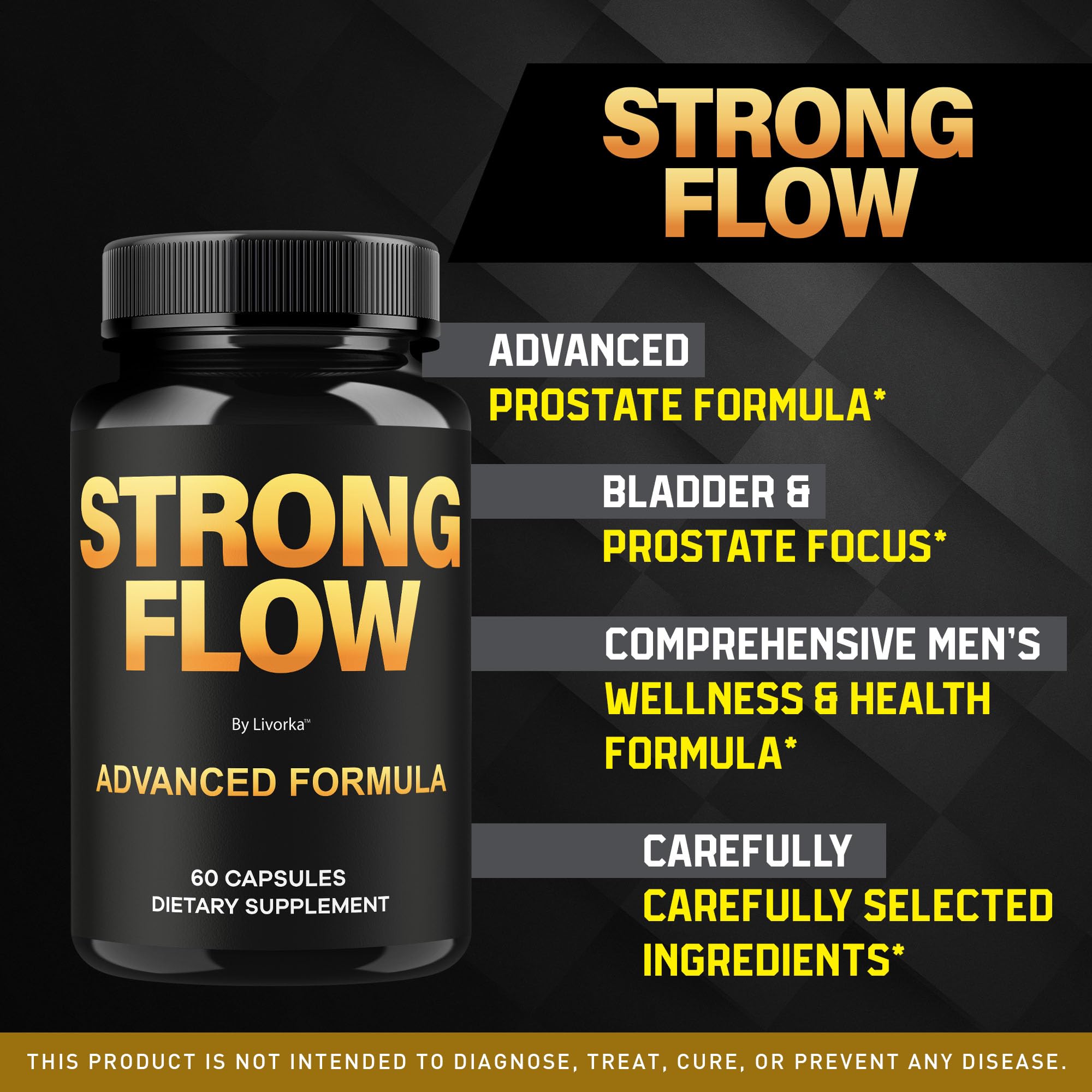 LIVORKA Strong Flow pills close-up highlights premium wellness ingredients.