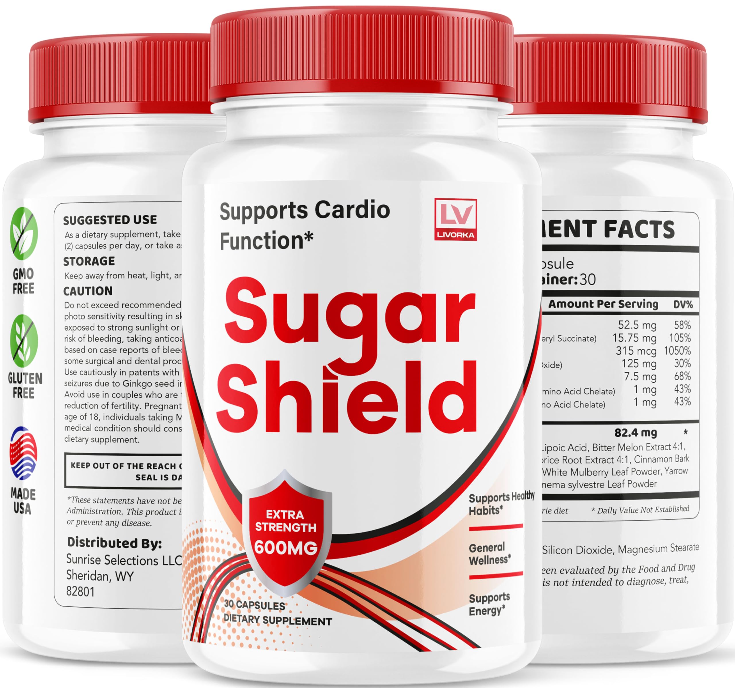 LIVORKA Sugar Shield lifestyle use on kitchen counter with glass of water