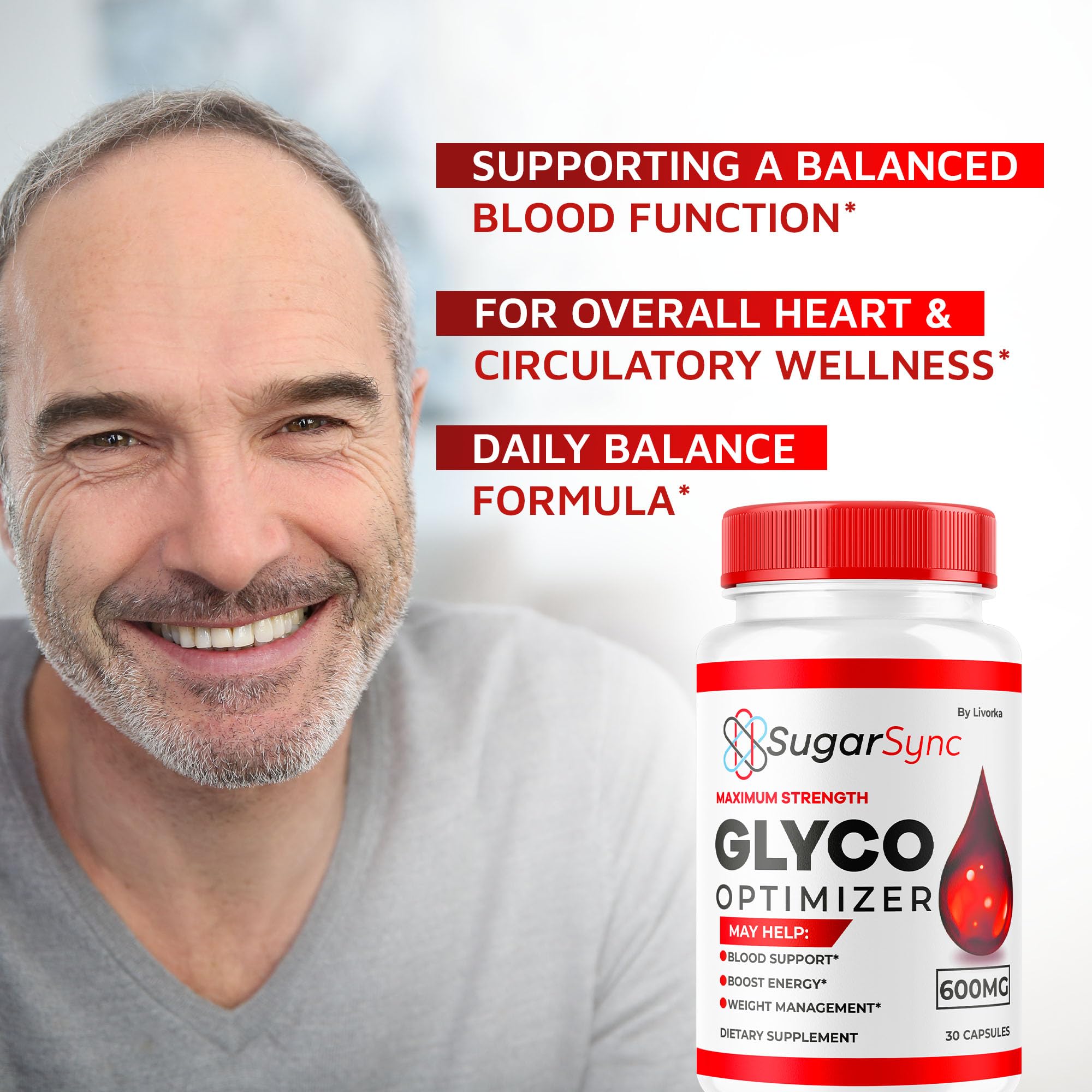LIVORKA Sugar Sync Glyco Optimizer bottle back shows GMP quality and usage notes