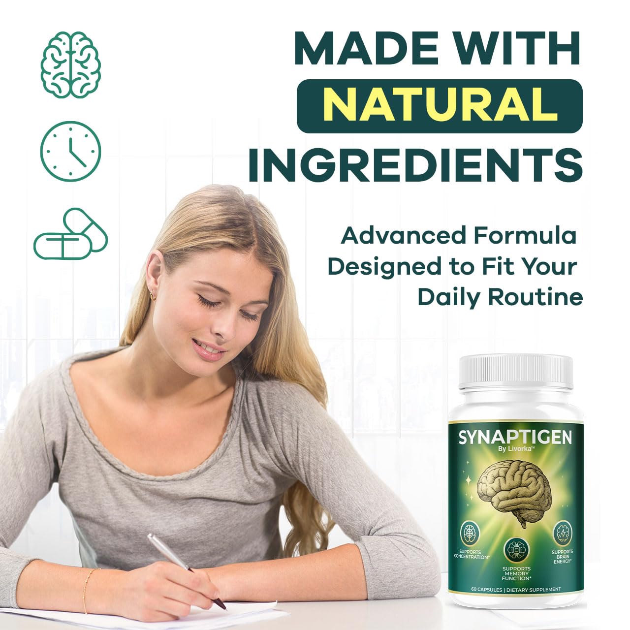 livorka synaptigen capsules poured into hand for daily routines