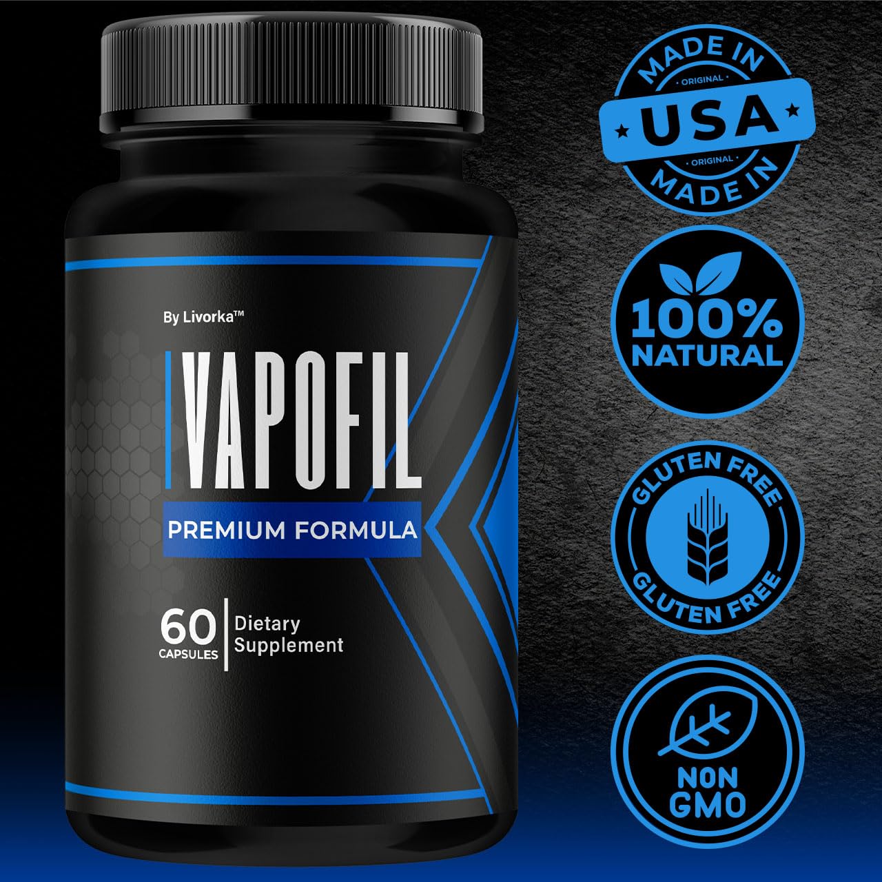 Person taking Vapofil capsules with water to support a simple daily routine.