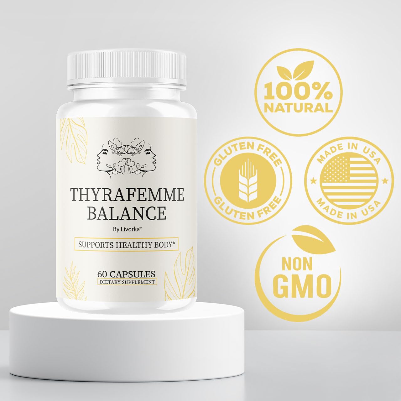 LIVORKA ThyraFemme Balance label shows product name and natural wellness focus