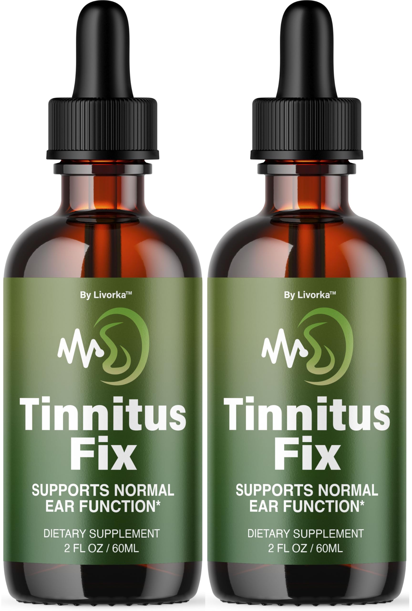 LIVORKA TinnitusFix Drops bottle front for natural ear wellness support.