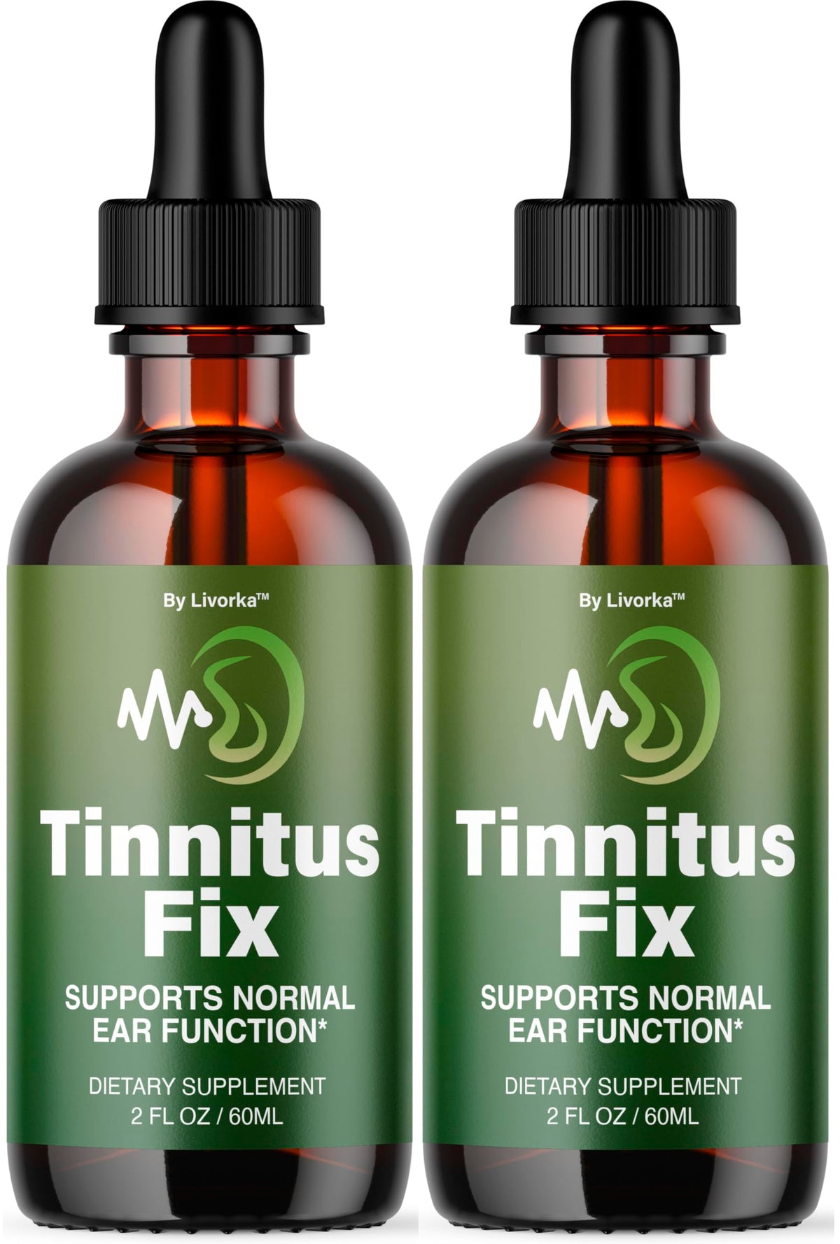 LIVORKA TinnitusFix Drops bottle front for natural ear wellness support.