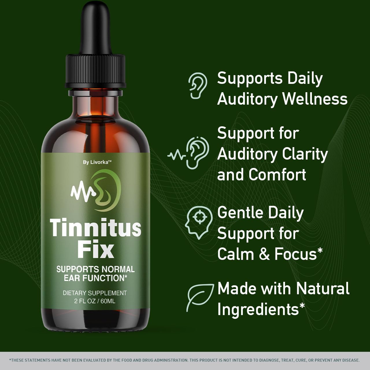 LIVORKA TinnitusFix Drops packaging highlights a natural ear wellness option.