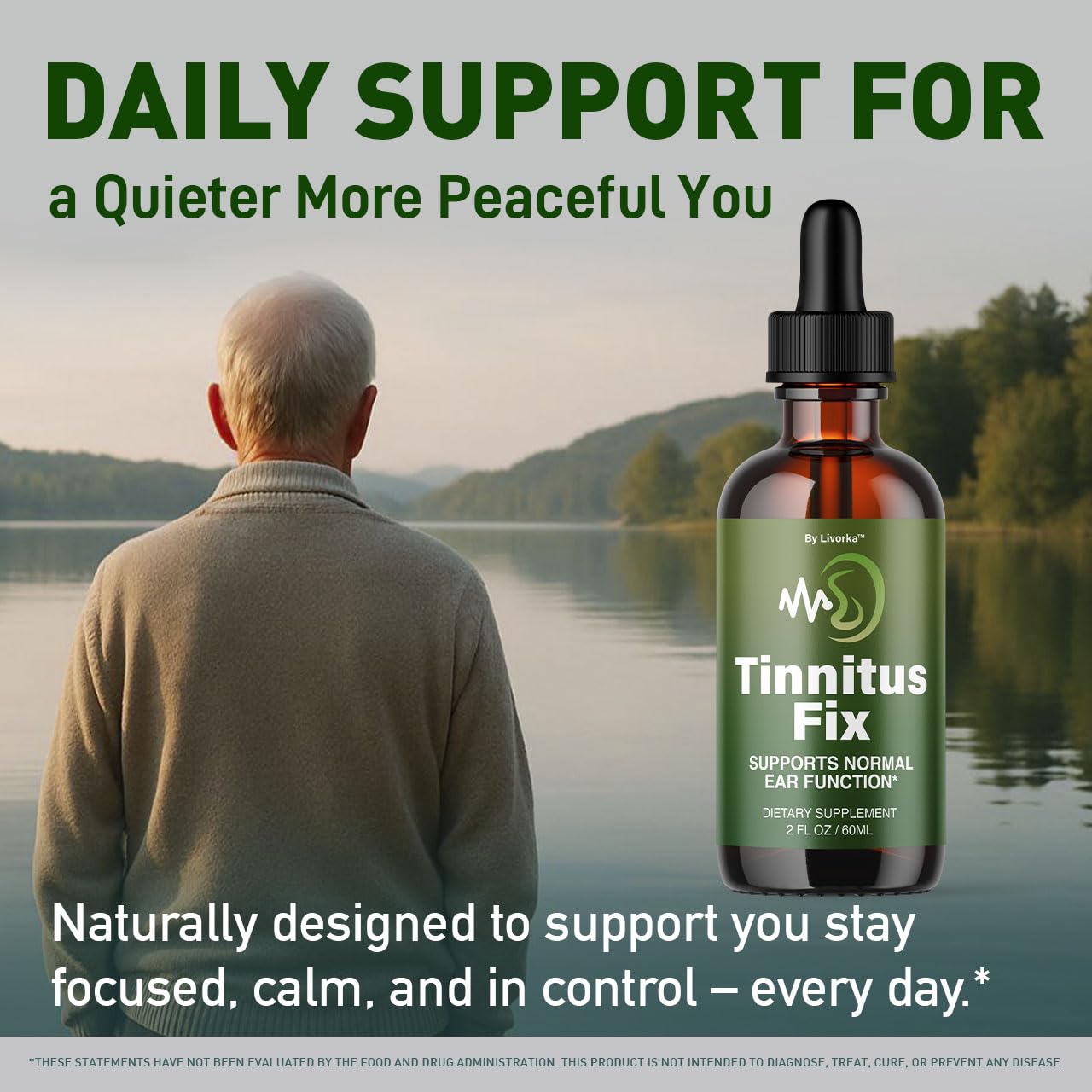 LIVORKA TinnitusFix Drops side by side with ingredients for context.