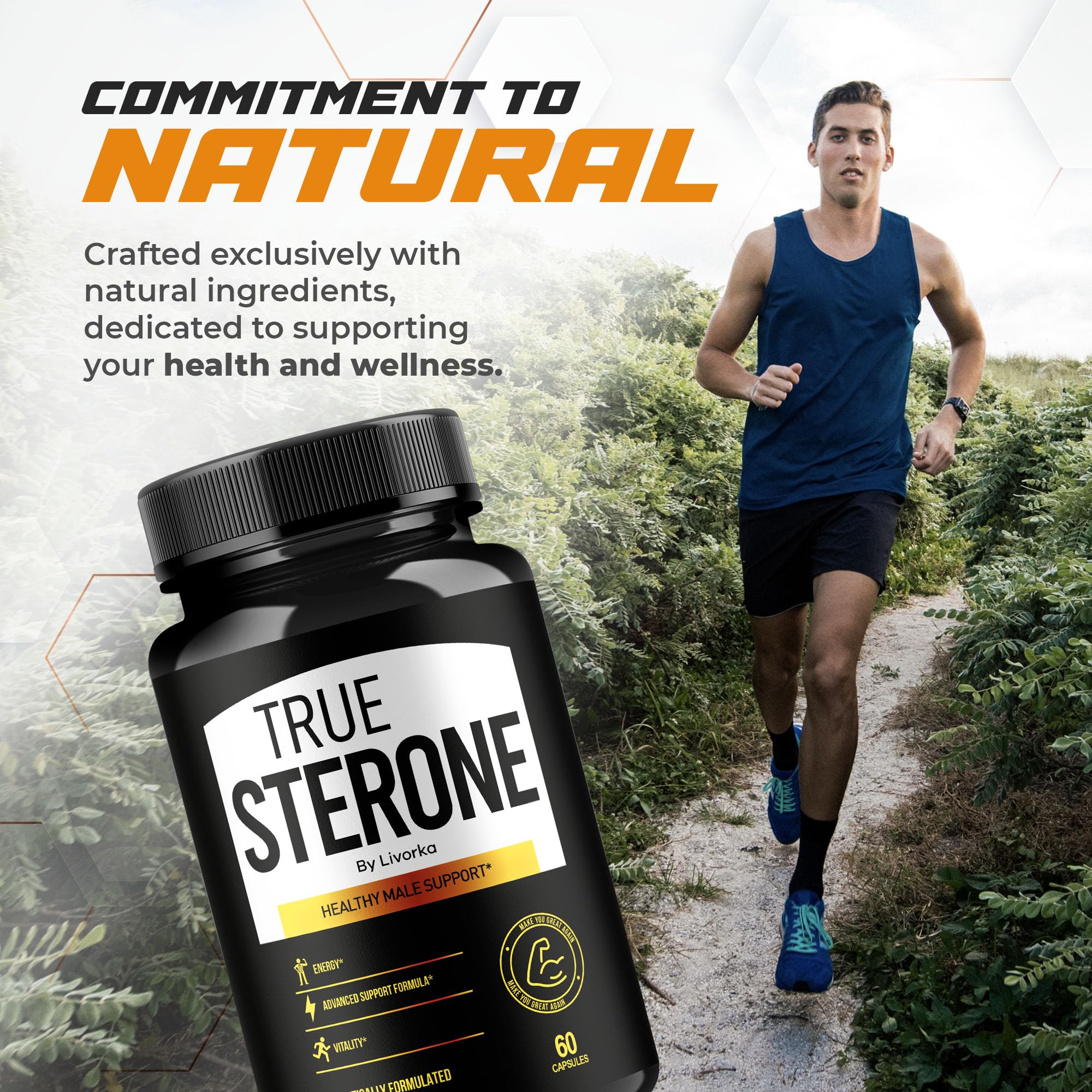 LIVORKA True Sterone label detail displaying product name and ingredients at a glance.