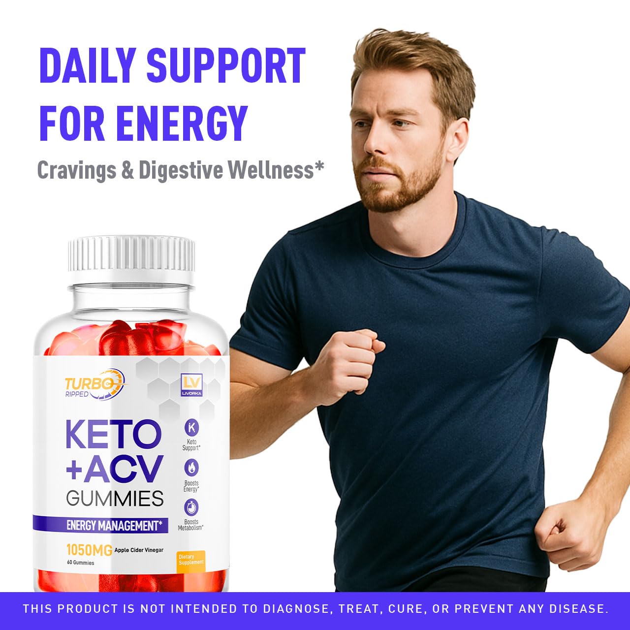 LIVORKA Turbo Ripped Keto ACV Gummies label closeup showing ingredients and branding