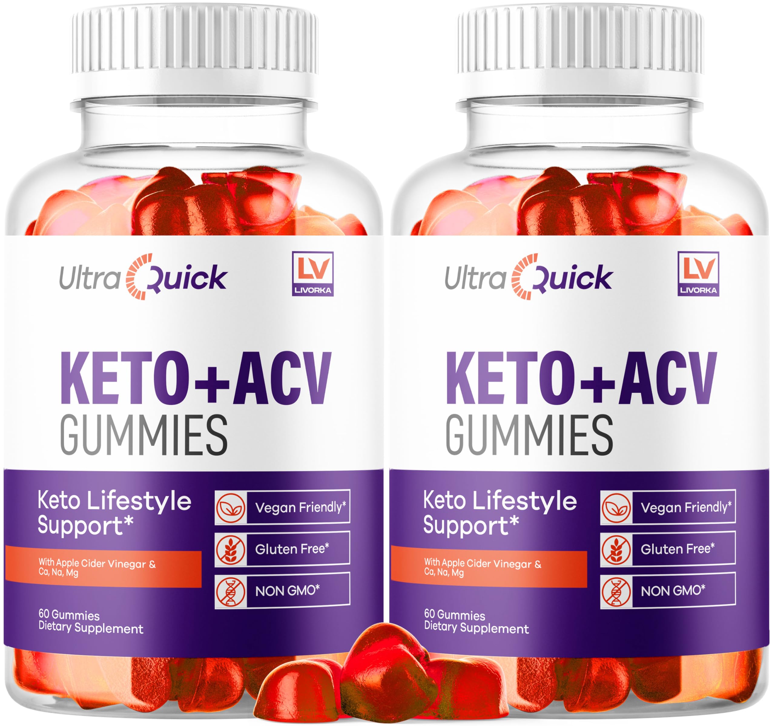 LIVORKA Ultra Quick Keto ACV Gummies 2Pack bottle front for on-the-go daily use.