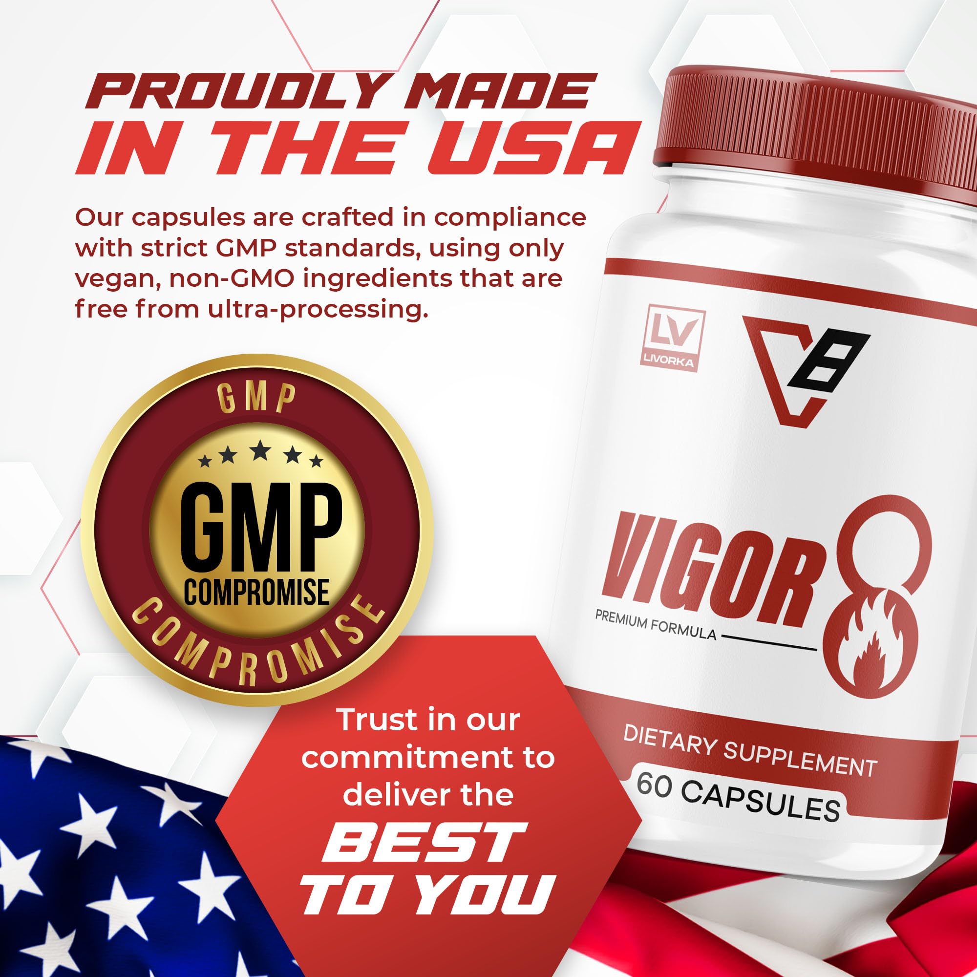 LIVORKA Vigor 8 for Men dosage schedule illustrating easy routine.
