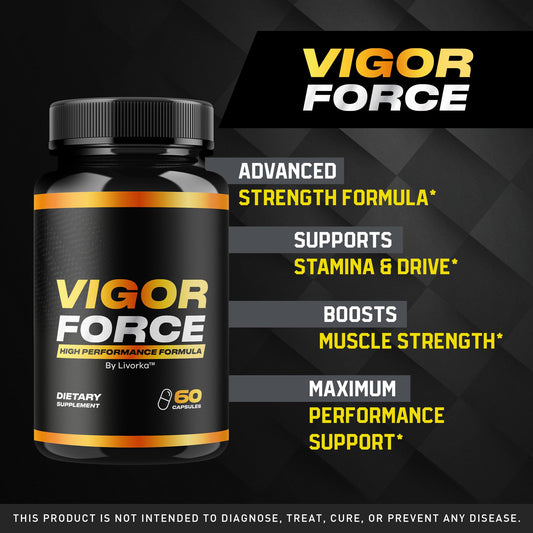 LIVORKA Vigor Force capsules closeup, ideal for everyday use.