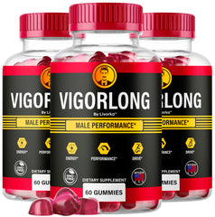 LIVORKA Vigorlong Gummies 3-pack shown, convenient three-month supply for men.