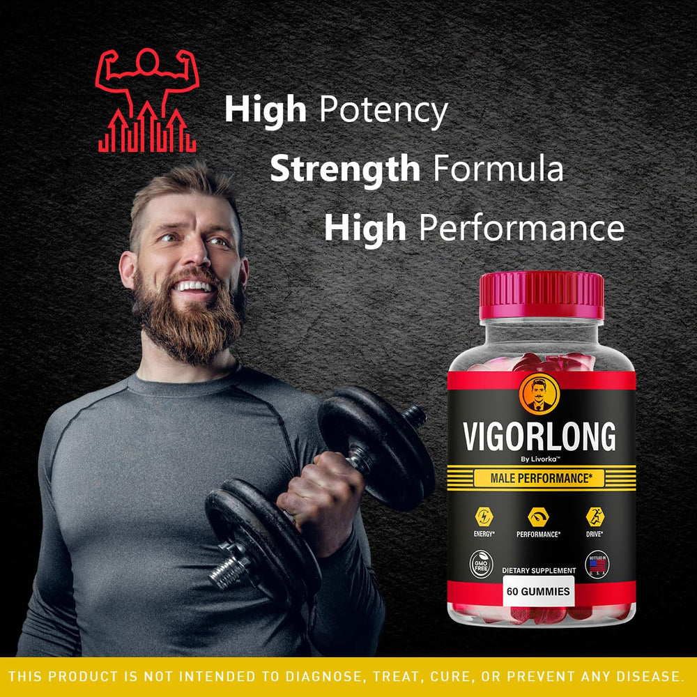 LIVORKA Vigorlong Gummies label closeup, trusted male wellness branding.