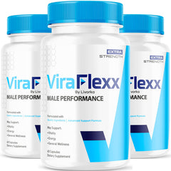 LIVORKA ViraFlexx Pro bottle front shows an all-natural male support formula.