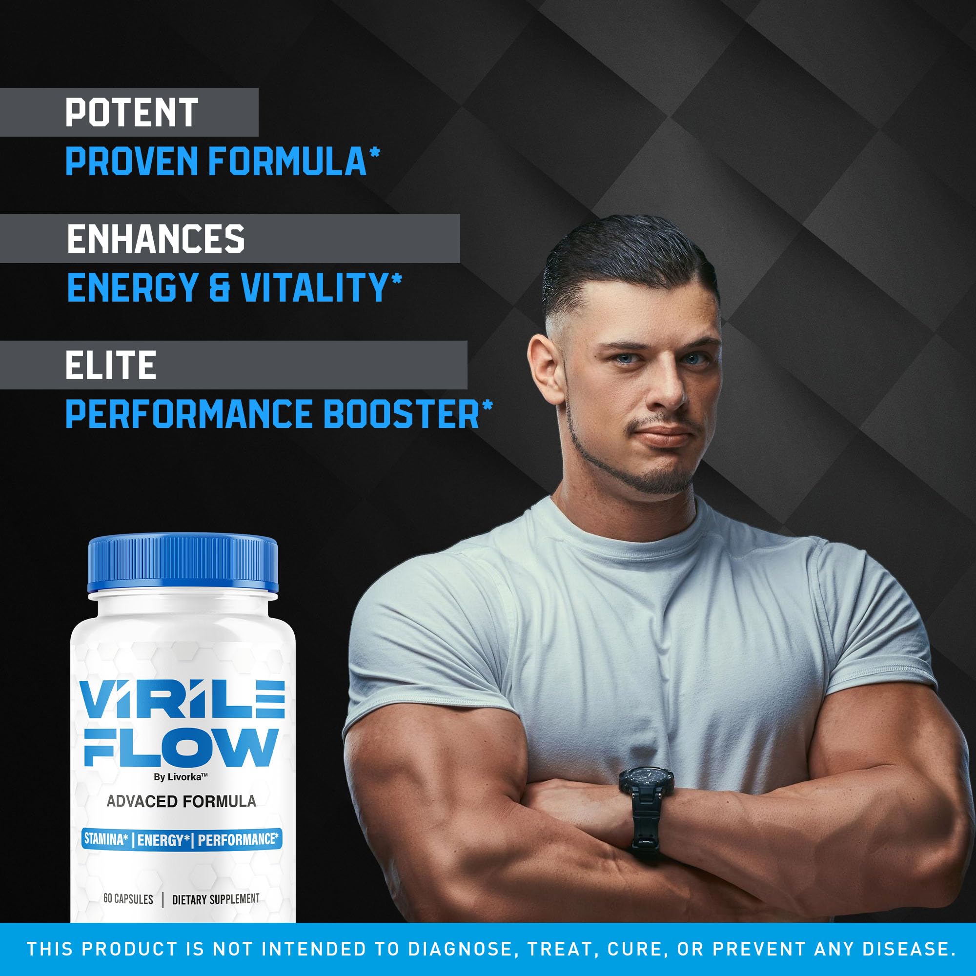 LIVORKA Virile Flow 3-pack back label, includes dosing guidance for consistency.