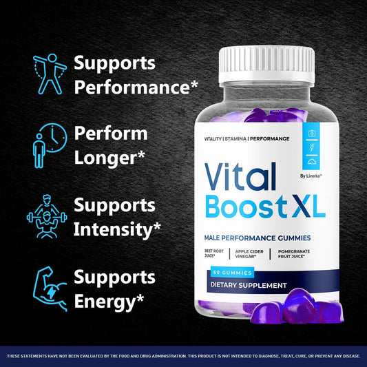 LIVORKA Vital Boost XL Gummies label showcases premium natural ingredients.