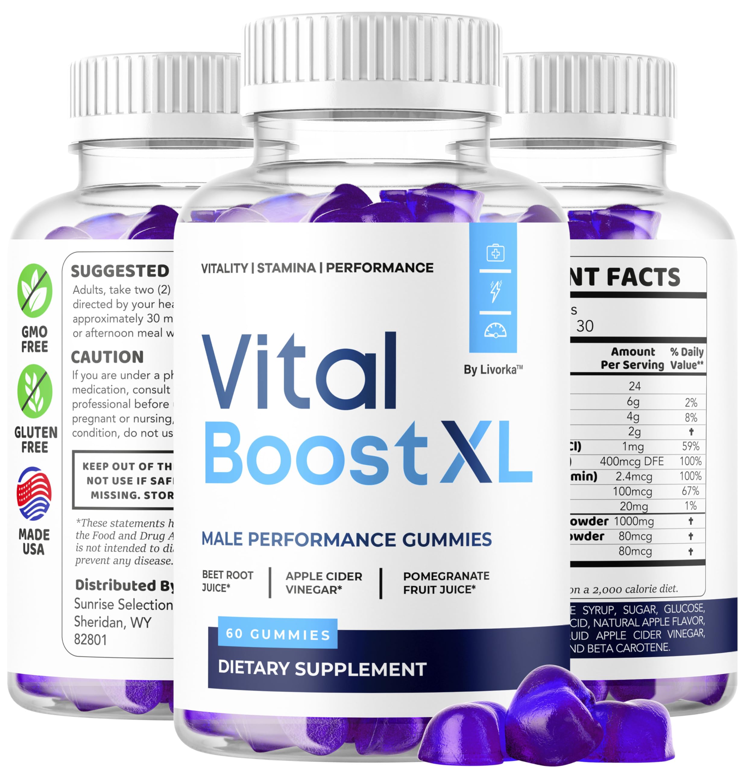 LIVORKA Vital Boost XL Gummies packaging box display