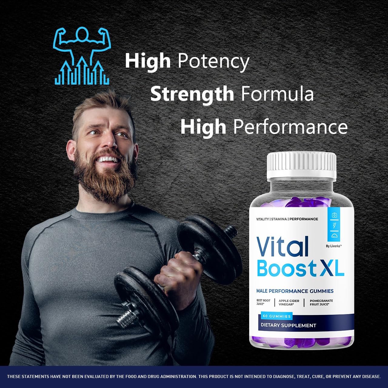 LIVORKA Vital Boost XL Gummies on table with glass for wellness routine