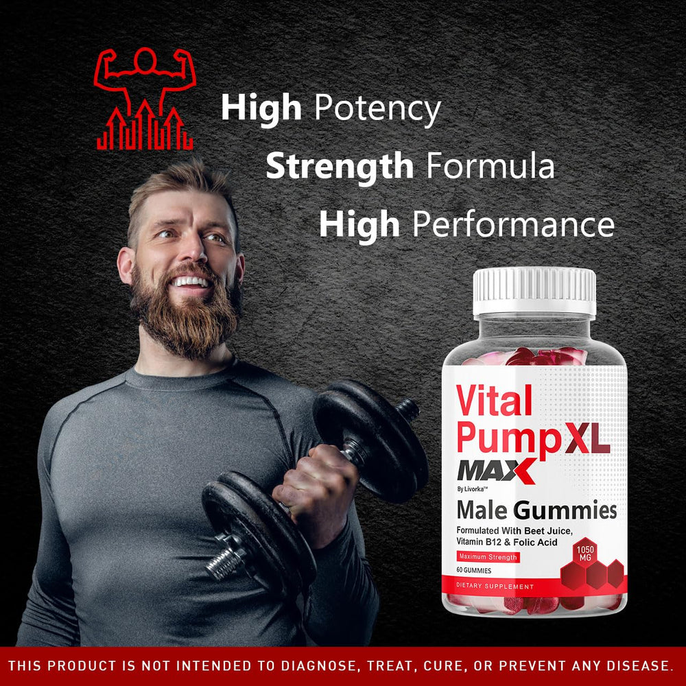 LIVORKA Vital Pump XL Max label detail highlights the 1050 MG daily formula.