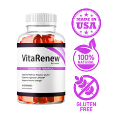 LIVORKA VitaRenew serving suggestion with gummies beside a glass of water