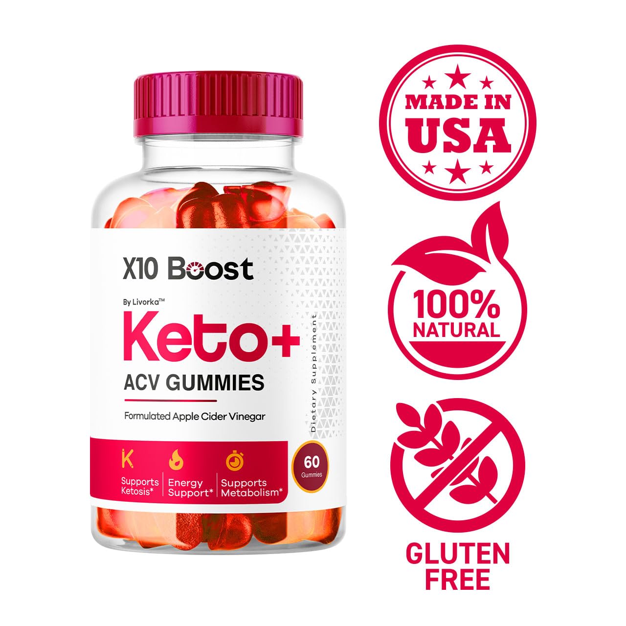 LIVORKA X10 Boost Keto ACV Gummys in a serving tray for daily use.