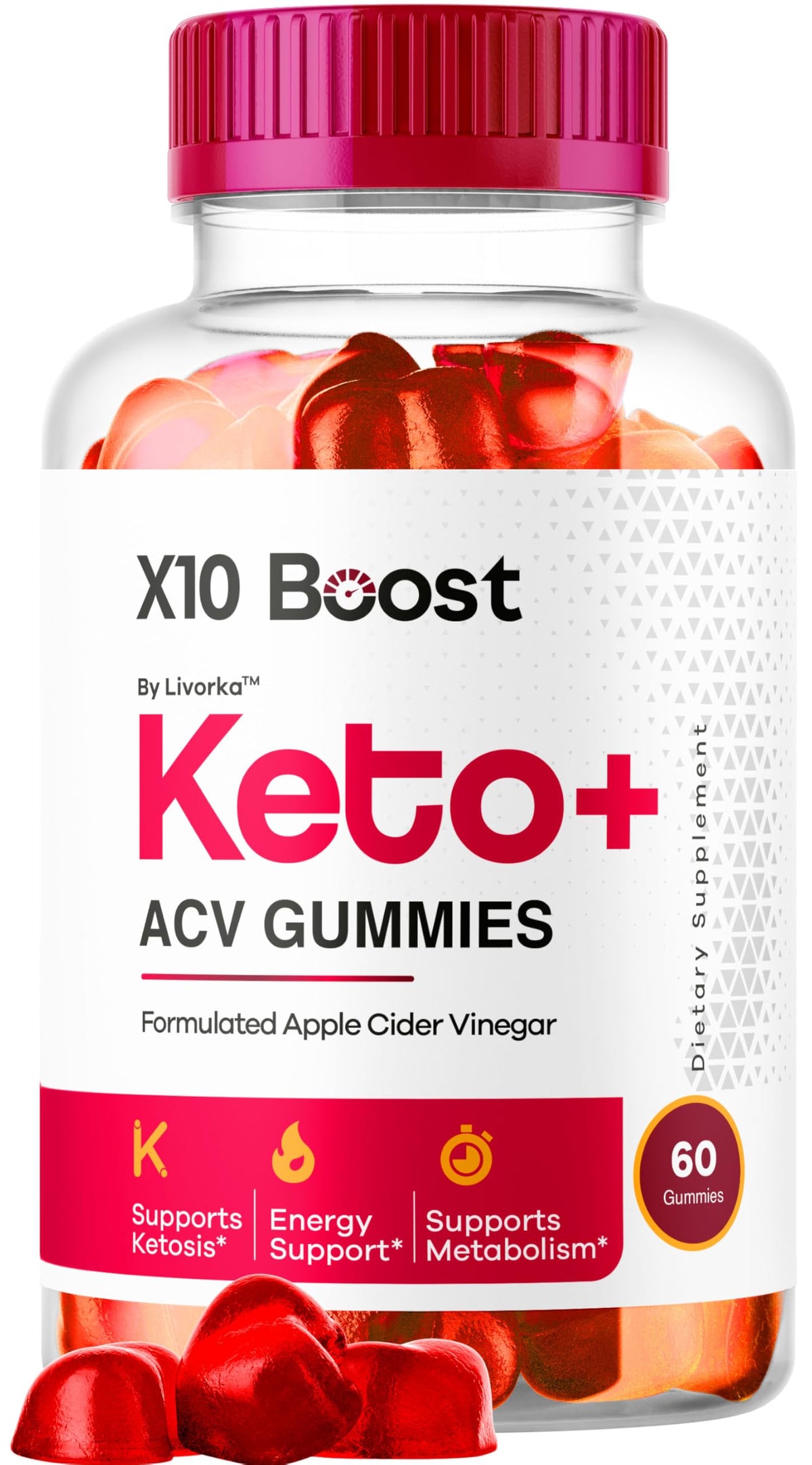 LIVORKA X10 Boost Keto ACV Gummies bottle front for daily keto support and flavor