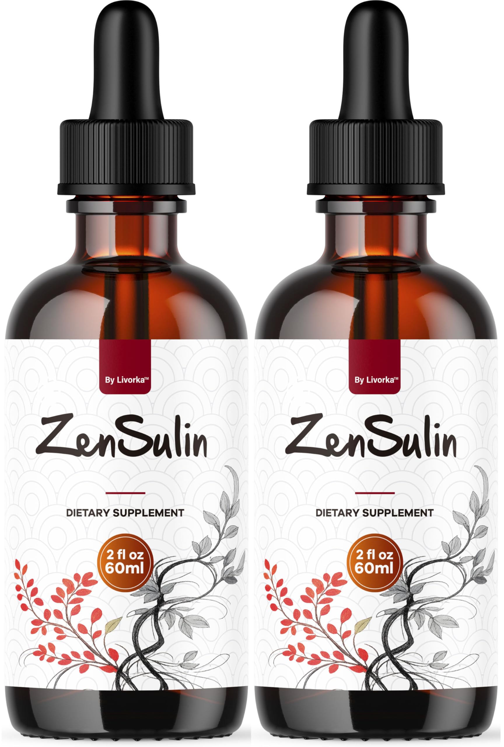LIVORKA ZenSulin Drops bottle front showcasing an all-natural wellness blend for daily use.