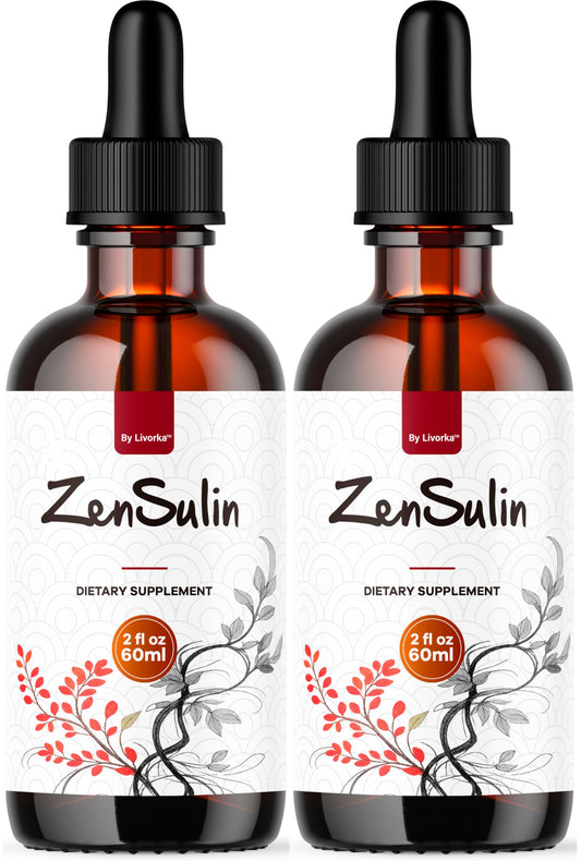 LIVORKA ZenSulin Drops bottle front showcasing an all-natural wellness blend for daily use.