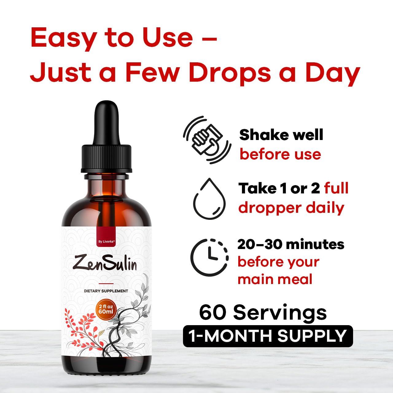 Dropper dispensing ZenSulin Drops into a glass for easy use.