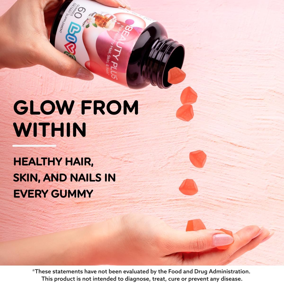 Close-up of LIVS Beauty Plus Gummies, cream soda chews support daily beauty routine.