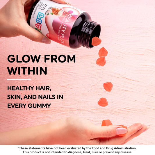Close-up of LIVS Beauty Plus Gummies, cream soda chews support daily beauty routine.