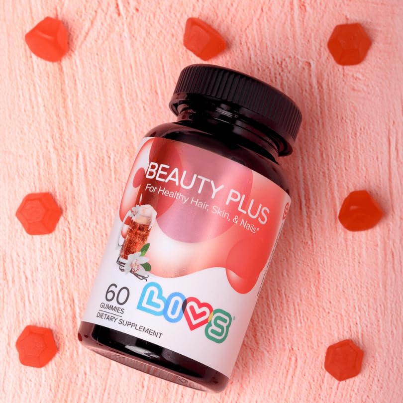 Lifestyle shot of a user taking LIVS Beauty Plus Gummies in the morning.