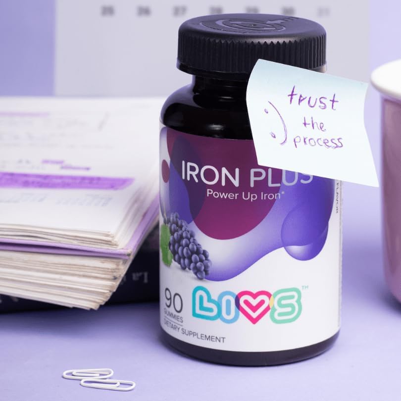 Daily two-chew routine shown for LIVS iron gummies for kids