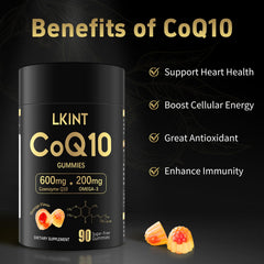 Individually wrapped LKINT CoQ10 Gummies preserve freshness for on-the-go use.