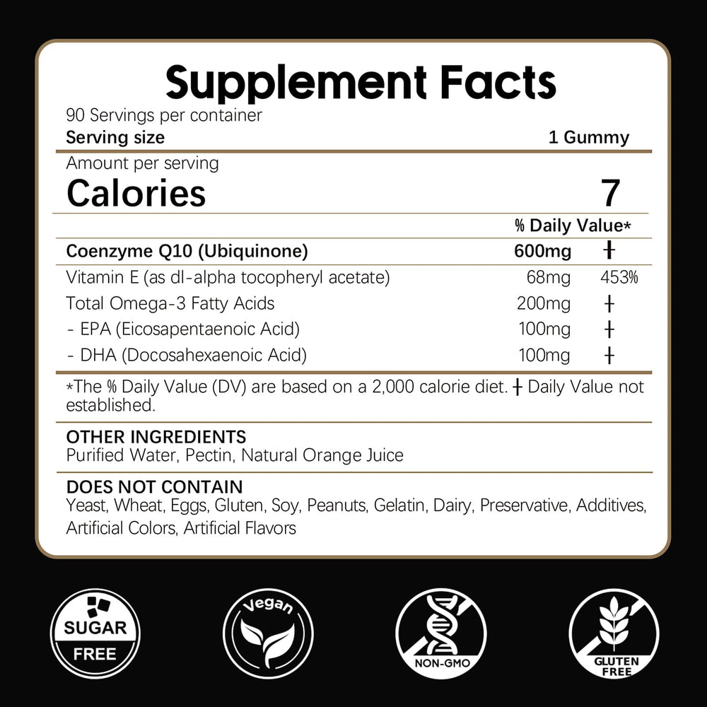 Closeup of LKINT CoQ10 Gummies orange flavor highlighting sugar-free formula.