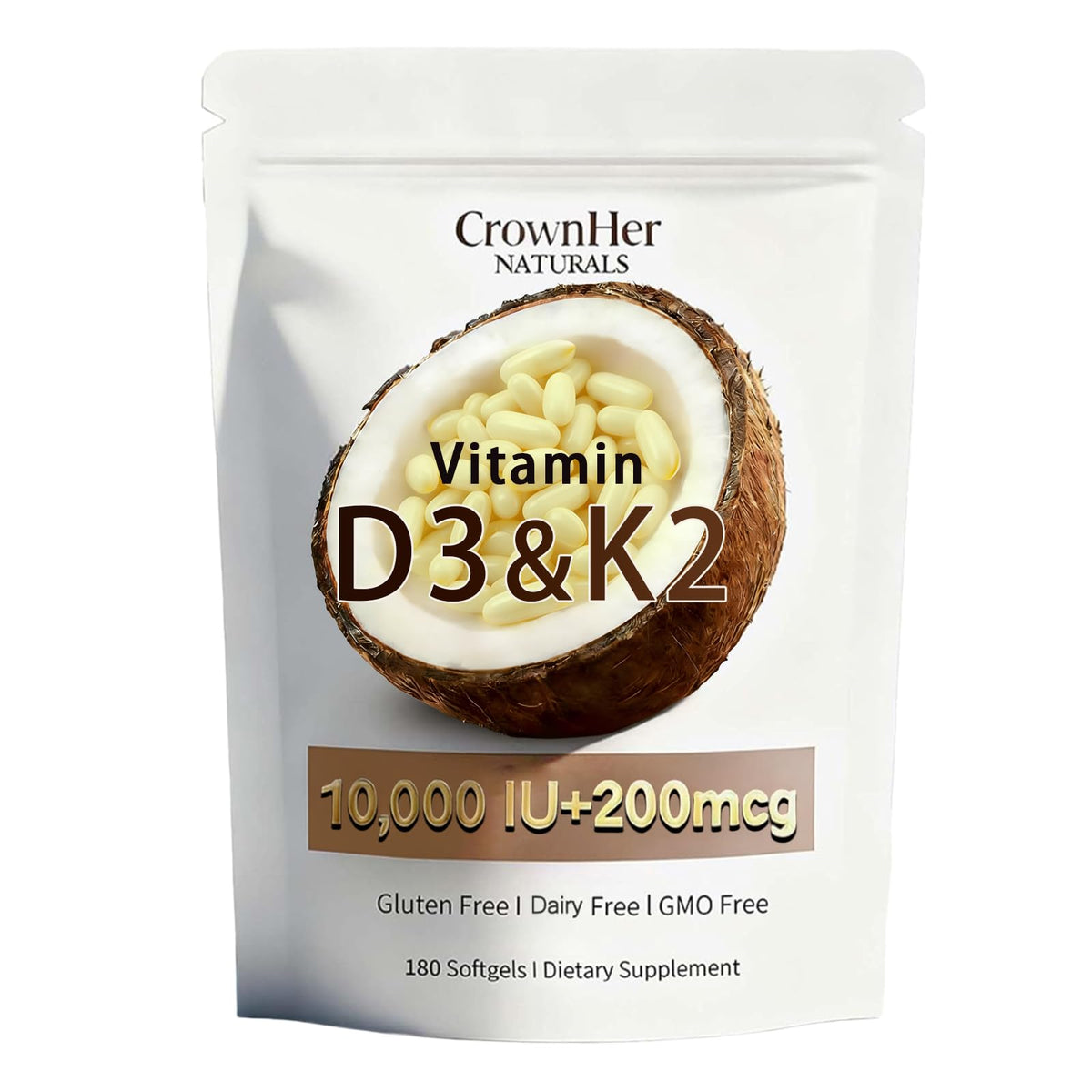 LKYCH CrownHer Naturals D3 K2 bottle for convenient daily use.