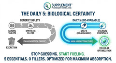 LL Supplement Daily5 usage scene showing capsules with water