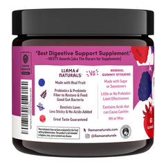 Llama Naturals dentist-friendly gummies shown in a serving cup