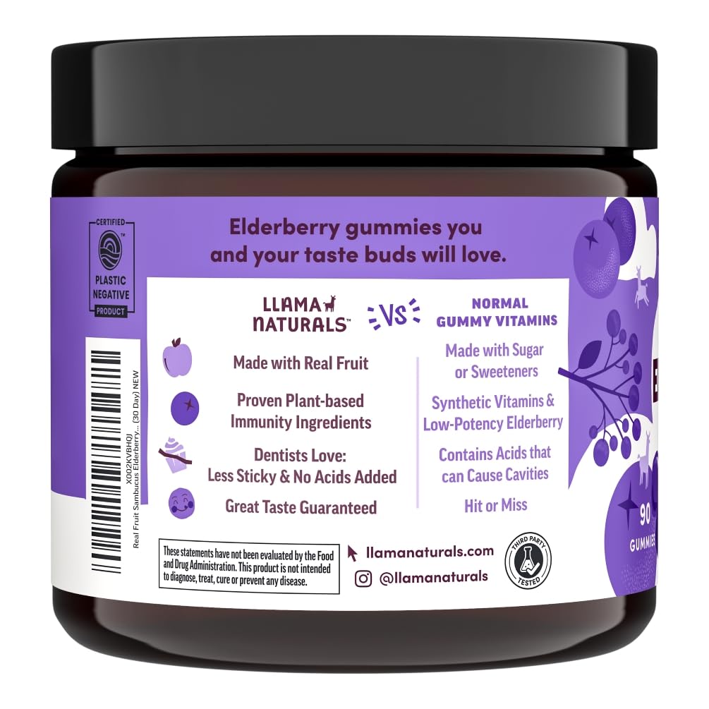 Llama Naturals elderberry gummies real fruit slices convey natural flavor