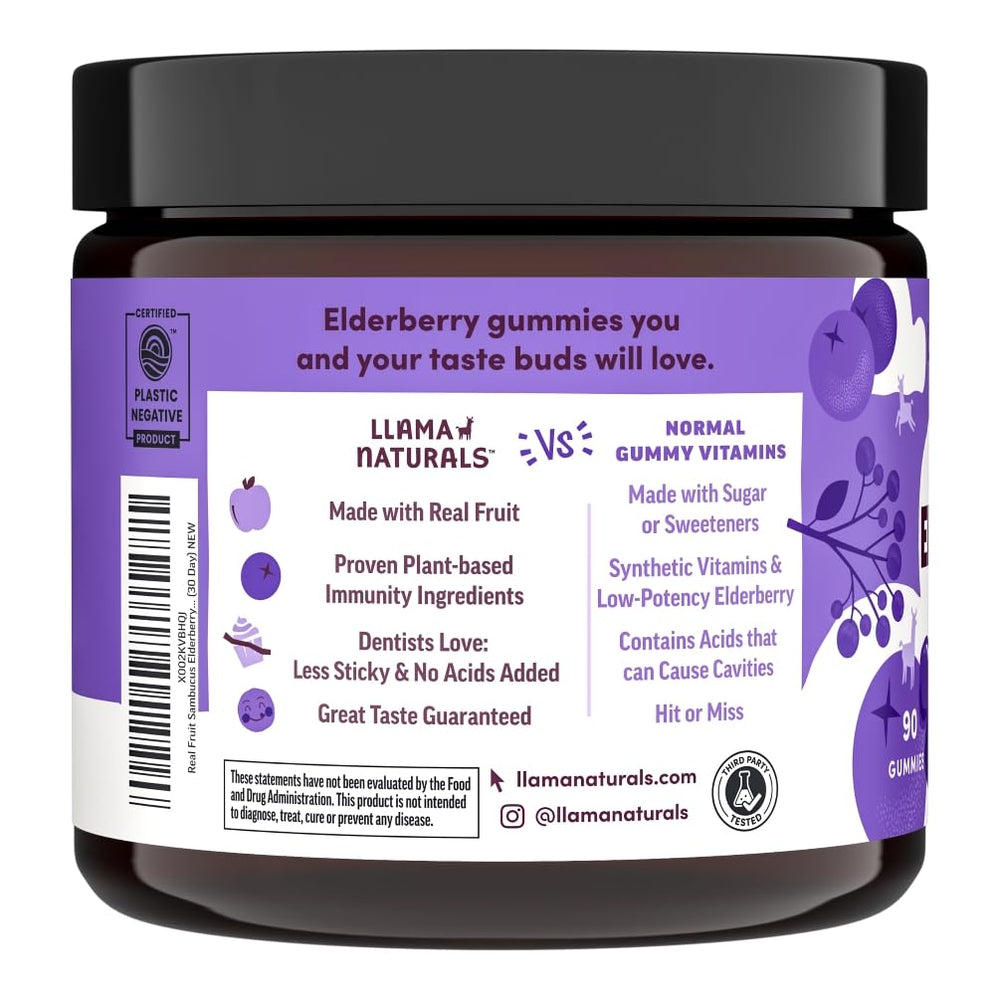 Llama Naturals elderberry gummies real fruit slices convey natural flavor