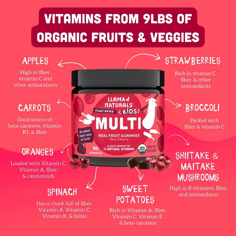 Llama Naturals Kids Multivitamin Gummies organic vegan formula for daily use