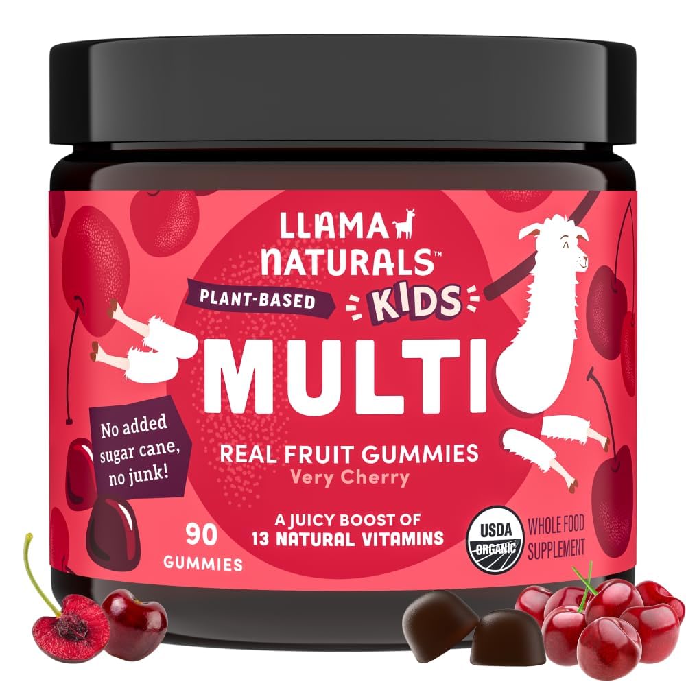 Llama Naturals real fruit gummies in bottle offering natural vitamin support for kids