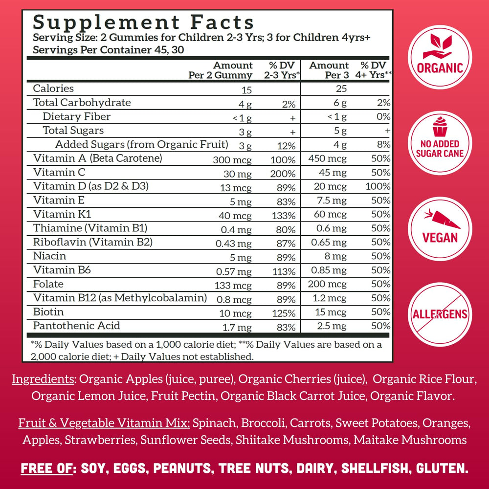 Llama Naturals vegan organic ingredients label highlights clean plant-based vitamins