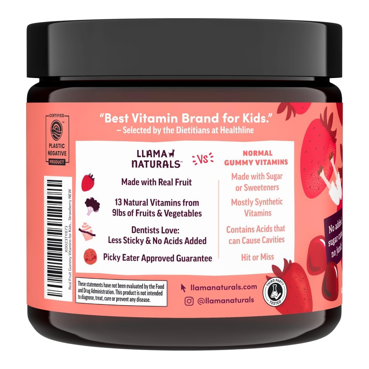 Llama Naturals Gummies closeup highlighting strawberry flavor for picky eaters