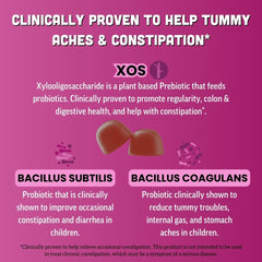 Llama Naturals Kids Probiotic gummies mixed-berry close-up highlighting colorful fruit pieces.