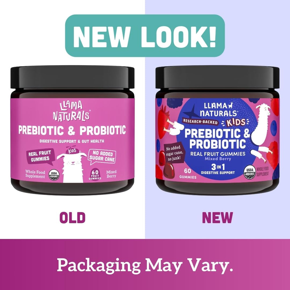 Llama Naturals Kids Probiotic gummies on breakfast tray for convenient daily routine.
