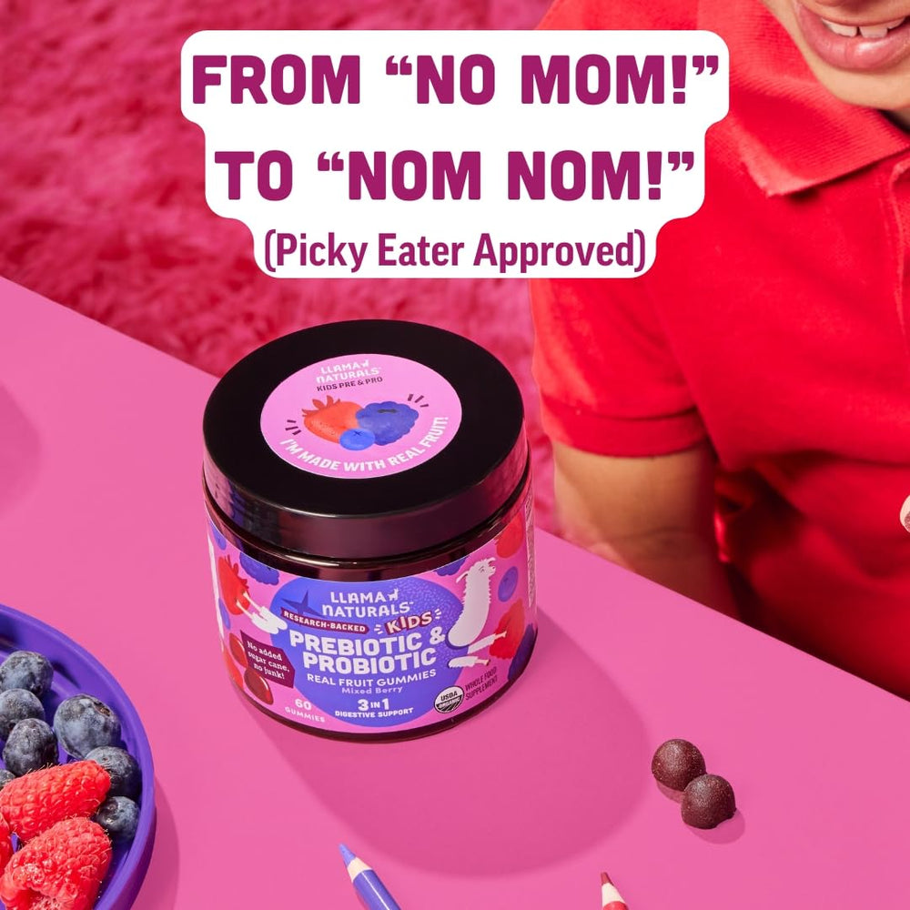 Llama Naturals gummies in toddler-friendly snack size for daily use.