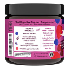 Llama Naturals probiotic label highlights 2B CFU and organic XOS.