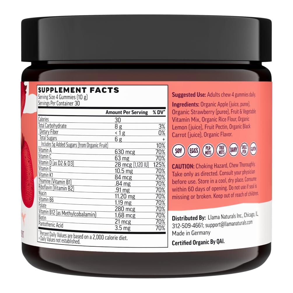 Llama Naturals multivitamin packaging and label details