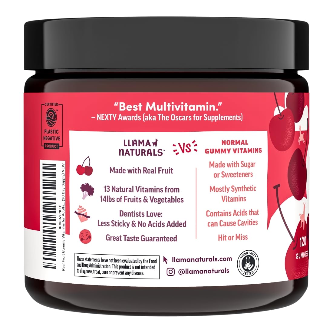 Vegan badge indicates plant-based, non-GMO multivitamin options.